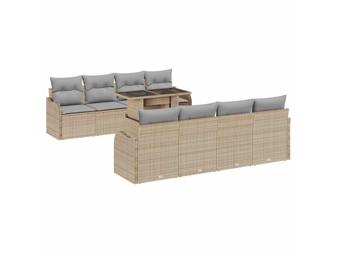 Maison Exclusive - Conjunto de sofás de jardín manuales de 9 piezas, color beige, ratán sintético