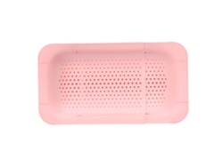 Colador de cocina con diseño telescópico, antideslizante y resistente al óxido, color rosa