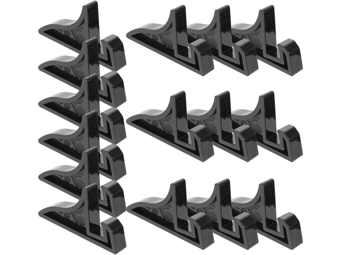 Juego de 16 soportes de exhibición multifuncionales de plástico negro, certificados, duraderos, ideales para uso doméstico, GOKOCO