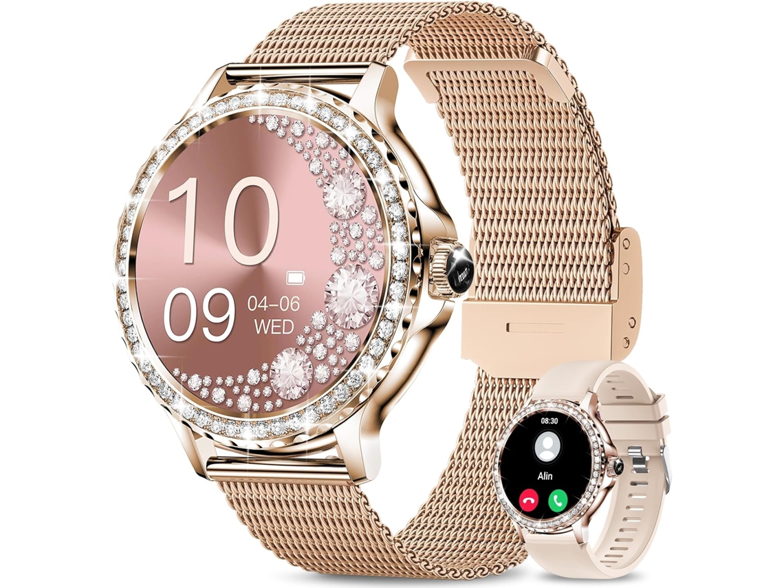 Smartwatch Mujer Chronus I58 1.3'' con Llamadas y Monitor de Salud Femenina (Dorado)