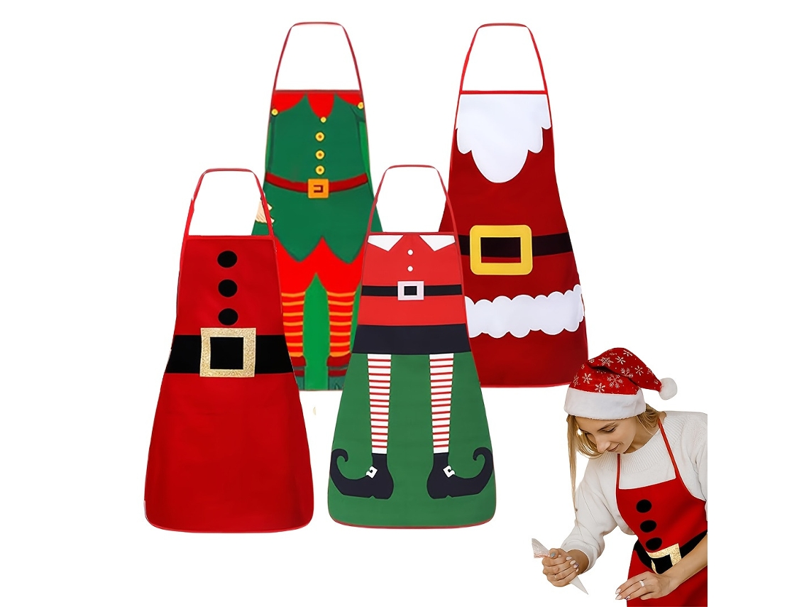 Conjunto de 4 delantales navideños divertidos, 52 x 72 cm, Digitallab
