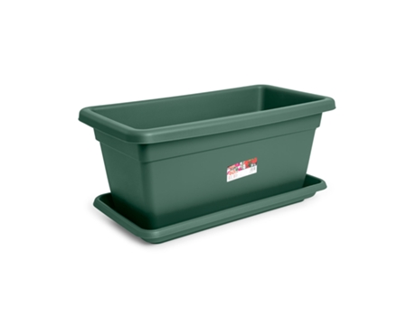 Jardinera Rectangular 60 cm Ancha y Reforzada con Plato Incluido. Verde PLASTIC FORTE