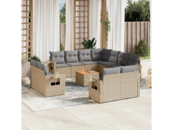 Conjunto de sofá de jardín de 12 piezas con cojines en mimbre beige mixto DKD Home Decor