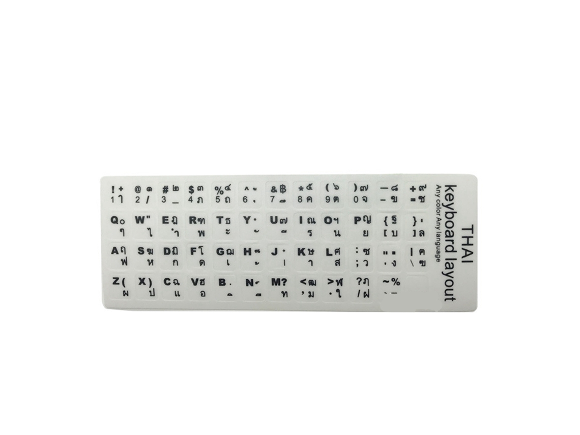 Pegatinas Para Teclado Tailandés Para Portátil De 15,6", Pvc Resistente Al Desgaste, Textura Cepillada, Letras Negras Sobre Fondo Blanco.