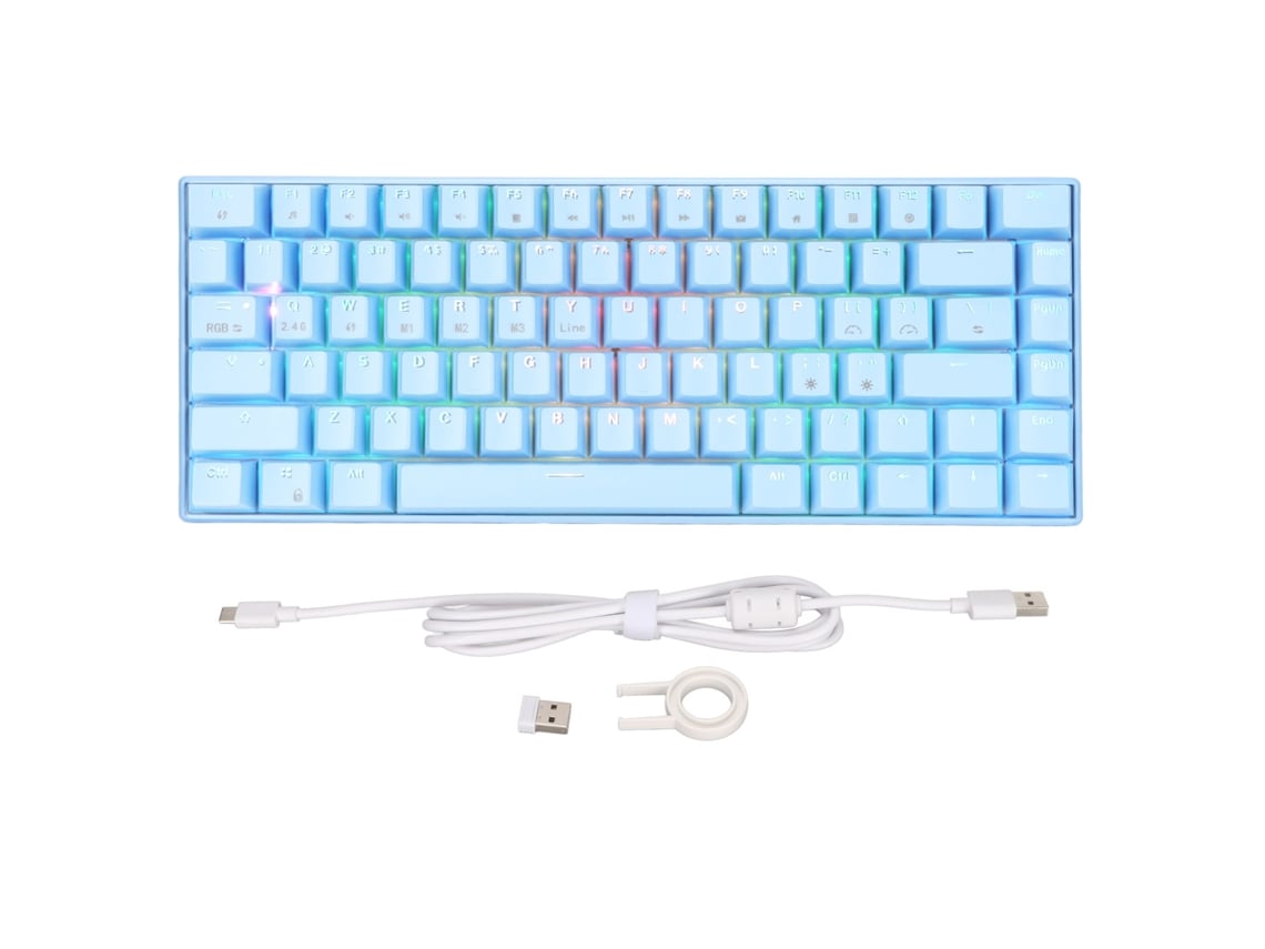 Teclado Mecânico 82 Teclas Rgb Sem Fio 2.4g Bt3.0 Aro 1800mah Conexão Fiavel Switch Azul