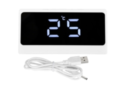 Reloj despertador digital inteligente con LED y función de apagado automático, espejo de maquillaje blanco luminoso.