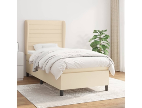 vidaXL Cama con somier y colchón 90x190 cm tela color crema
