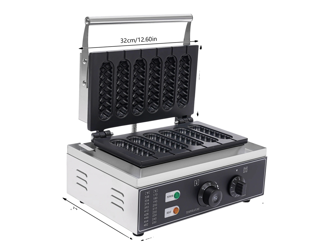 Máquina para hacer perritos calientes, 1500 W de potencia, 6 moldes, 220 V, 6