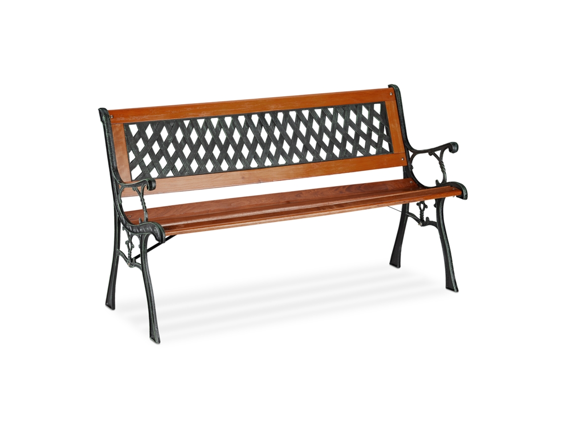 Relaxdays Banco De Jardim, 2 Lugares, Madeira E Ferro Fundido, Rústico, Hbt: 73x125x52,5 Cm, Marrom/verde