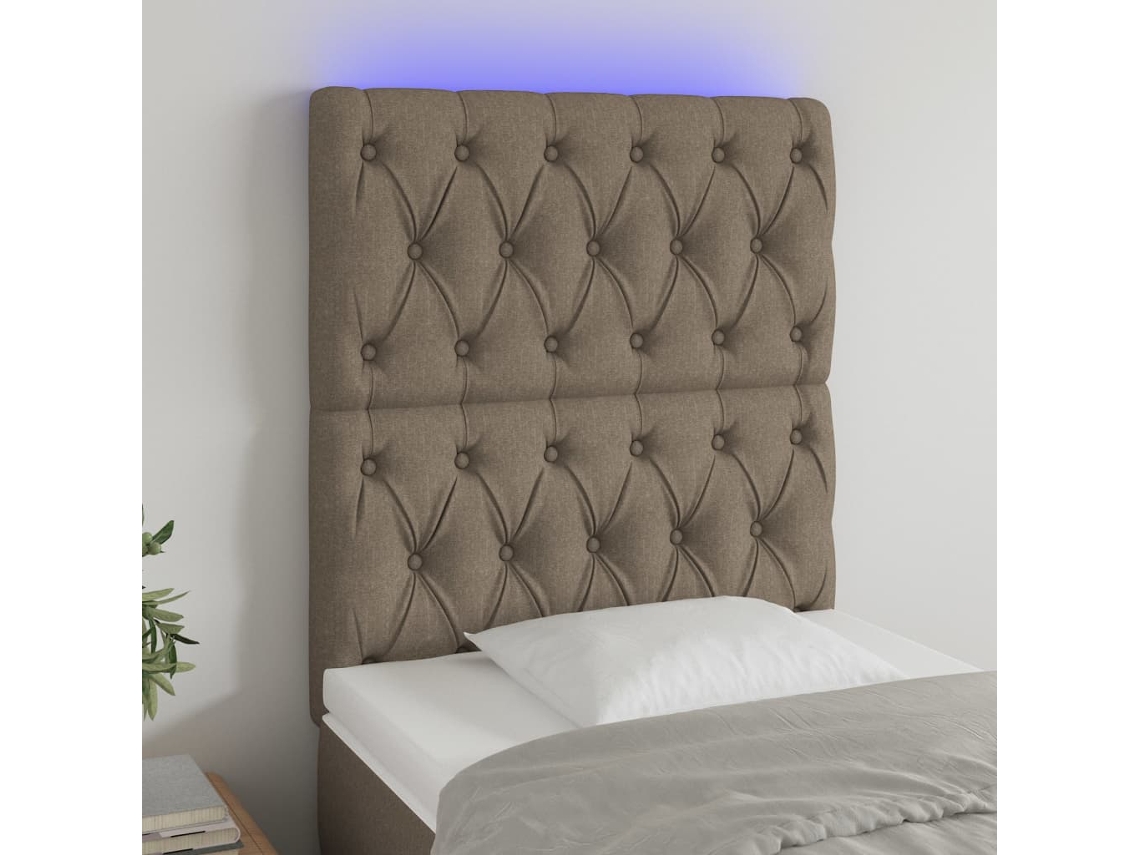 Cabecero Con Luces Led Tela Gris Taupe 80x7x118/128 Cm