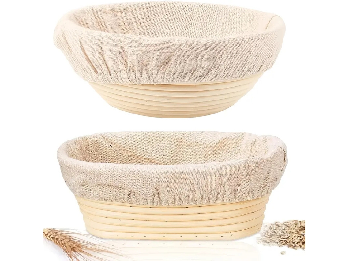 Kit De 2 Cestas De Fermentación Para Pan De Masa Madre Natural - Redonda De 23 Cm Y Ovalada De 25 Cm - Rotim Natural - Tommy01
