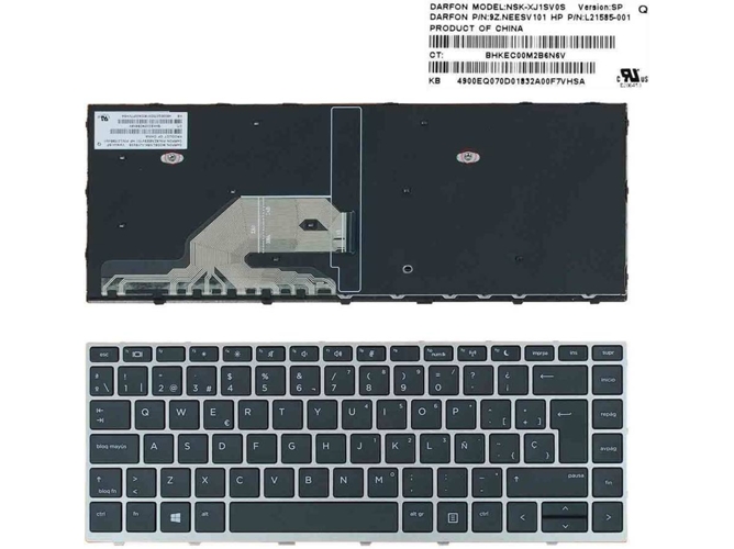 Teclado para Portátil HP Probook 430 G5 440 G5 445 G5 Negro con Marco Plata
