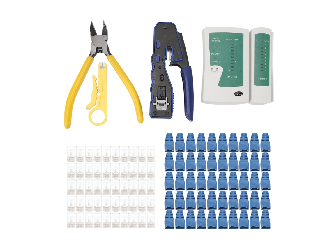 Kit De Herramientas De Crimpado Rj45 Con Comprobador De Cables, Pelacables Y 50 Conectores Pasantes.