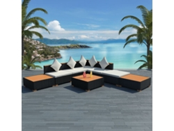 Conjunto de jardín de 8 piezas con cojines de mimbre negros de DKD Home Decor
