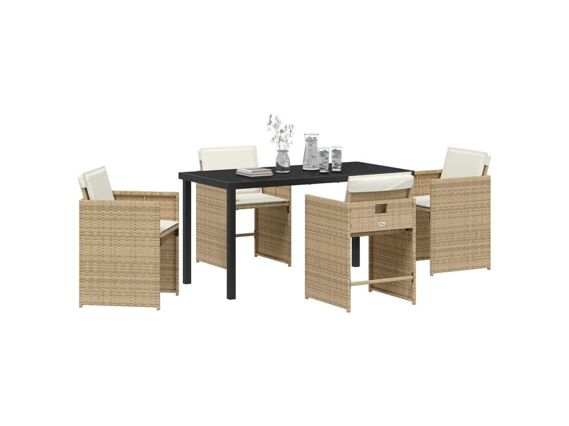 Juego de comedor de jardín de 5 piezas con cojines de ratán beige Pe Wsd722690 Lovely Home