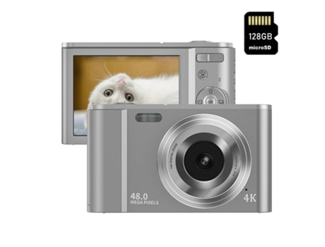 Cámara fotos digital compacta LKC DC302AF Nivel de entrada Regalo de cámara para niños 4K 48MP ZOOM 16X Pantalla de 2,8 pulgadas + 128GB - Plata