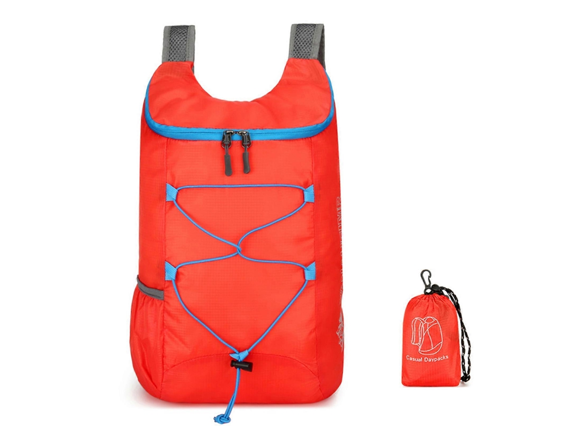 Mochila plegable grande, ligera, compacta e impermeable para viajes al aire libre, acampada, senderismo y compras, roja.