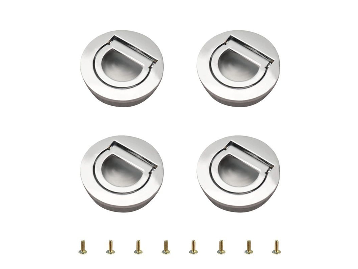 Paquete De 4 Asas Redondas Con Anilla De Tracción Integrada, Asas Ocultas Para Tatami Con Tornillos (plata Brillante)