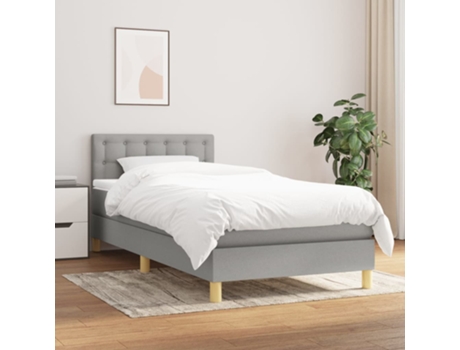 vidaXL Cama con somier y colchón 90x200 cm tela gris claro