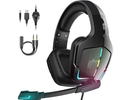 Auriculares para juegos, auriculares con luz LED fría con luz de micrófono, auriculares para PC, auriculares supraaurales de excelente calidad de C...