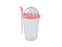 Vaso para ensalada de frutas y verduras con cuchara y tapa, portátil para desayuno, yogur, leche o avena, color rosa