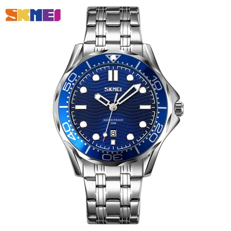 Reloj De Pulsera Con Esfera Texturizada 3d (azul Plateado), Elegante Reloj De Pulsera Para Hombre Con Fecha Y Hora.