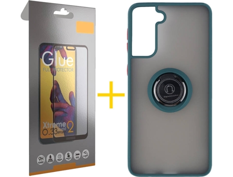Carcasa y Protector de Pantalla de Vidrio Full Samsung S21 Plus SKYHE Gel Bumper Ring Verde