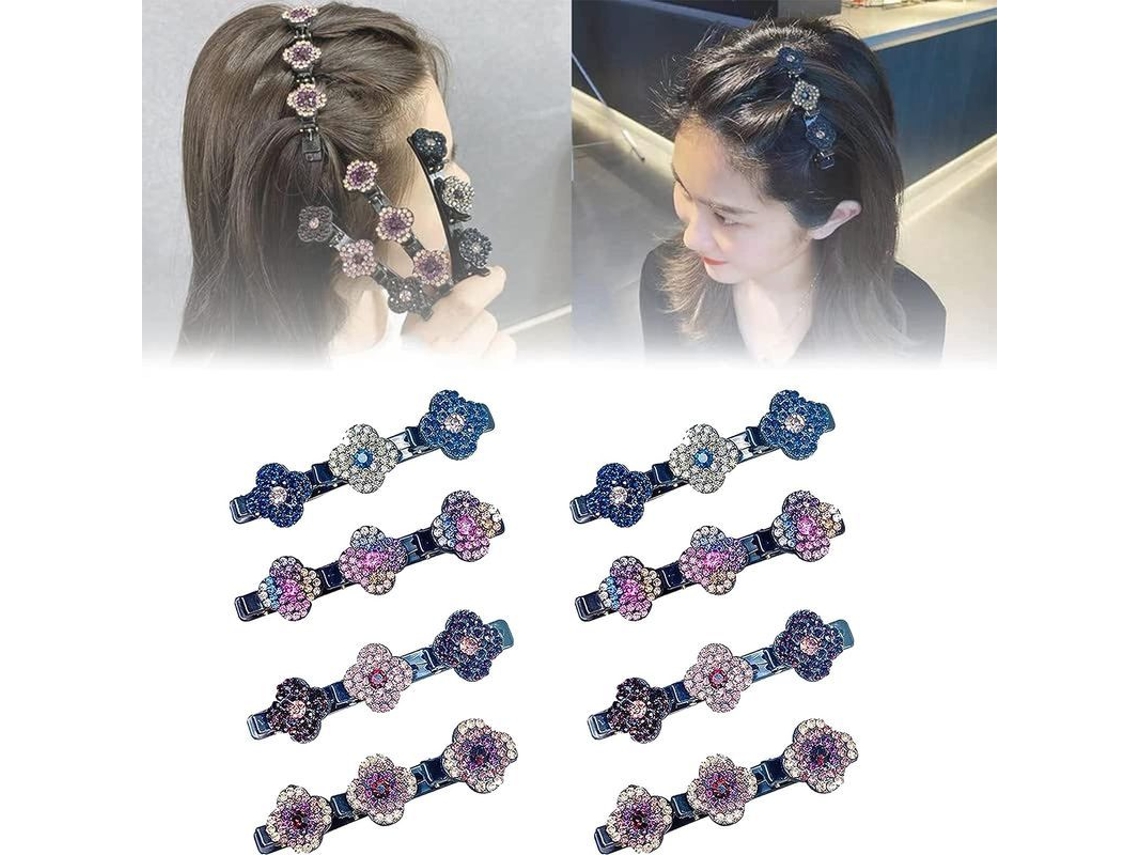 Diademas De Satén Y Pinzas Para El Cabello Con Pedrería, Diseño De Tres Hojas (8 Piezas) - Antideslizantes, Para Fiestas Y Uso Diario.