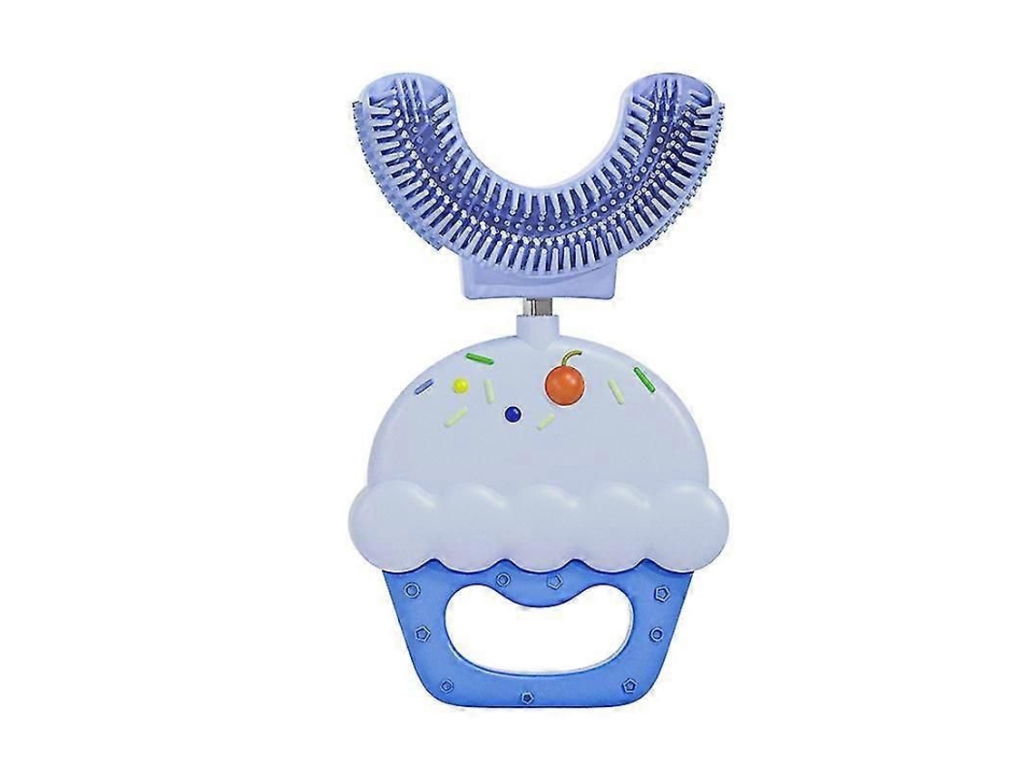 Cepillo de dientes infantil en forma de U con cabezal de silicona suave de alta calidad, limpieza bucal 360°, ideal para niños de 2 a 6 años, color azul. GOKOCO