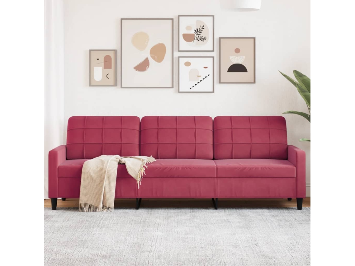 Sofá De 3 Plazas De Terciopelo Rojo Tinto 210 Cm