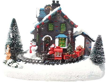 Luces de Navidad ZMDECQNA Led Paisaje Luminoso Casa Pueblo Tren Pequeño Figuritas Nieve Adorno Resina Multicolor