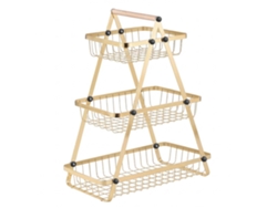 Cesta Para Frutas Y Verduras 3 Niveles De Acero Inoxidable Con Mango De Madera