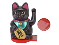 Juguete Solar Lucky Cat Con Brazo Oscilante, Base Giratoria, Plástico Decorativo, 10 Cm, Negro.