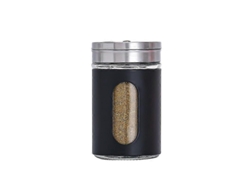 Tarro de especias de cristal con tapa de acero inoxidable, color blanco.