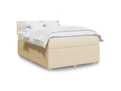 Cama Box Spring Con Colchón Tela Color Crema 160x200 Cm