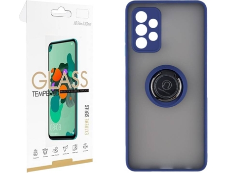 Funda y Protector de Cristal Samsung Galaxy A72 5G SKYHE Gel Bumper Ring Azul