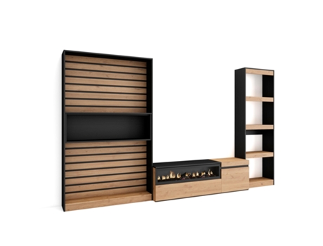 Muebles de Salón para TV 320x186x35cm Chimenea eléctrica Roble y negro