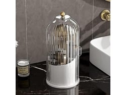Organizador De Brochas De Maquillaje Con Tapa Giratoria De 360°, A Prueba De Polvo, Blanco Transparente Qotwhite