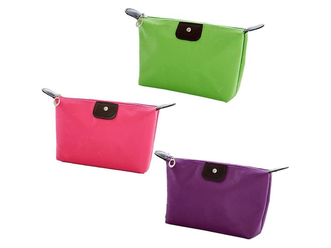 Juego De 3 Pequeñas Bolsas De Viaje - Estuche Organizador Impermeable, Rosa, Morado Y Verde Lima