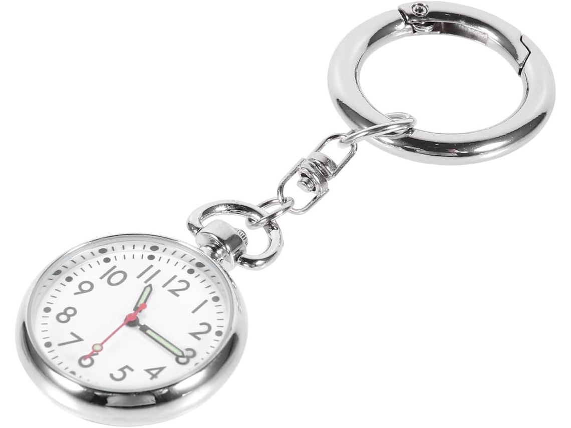 Reloj Bolsillo Colgante Acero Inoxidable Movimiento Cuarzo Enfermeras Pantalla Luminosa Llavero Plateado