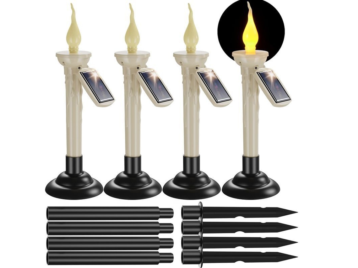 2026-velas Led Cónicas Recargables Impermeables 4 Pack Con Soportes Y Punta Desmontable