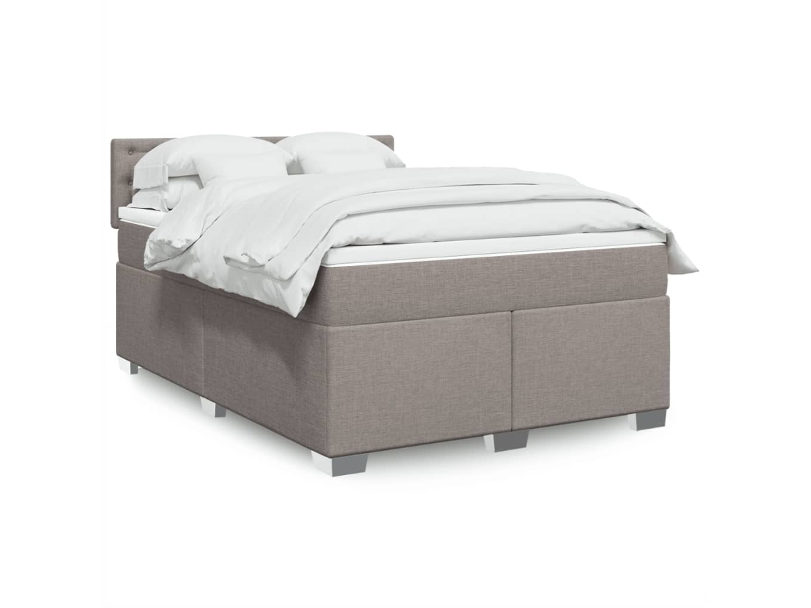 Cama Box Spring Con Colchón Tela Gris Taupe 140x200 Cm