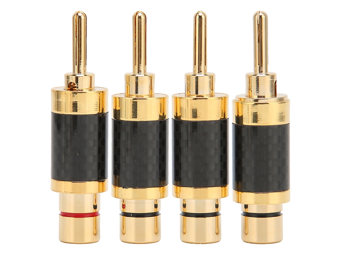 4 Conectores Banana De Latón Chapado En Oro Con Fibra De Carbono Negra Para Cable De 7,5 Mm
