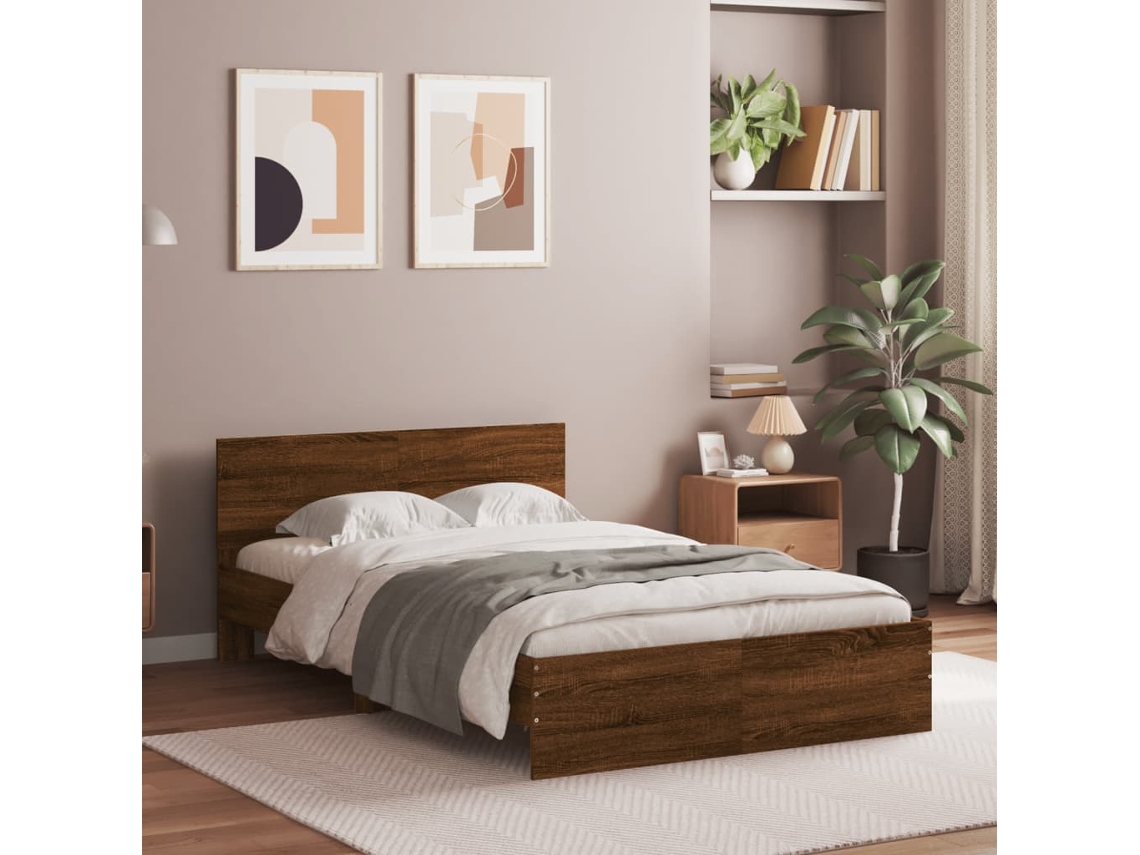 Estructura De Cama Con Cabecero Marrón Roble 120x200 Cm