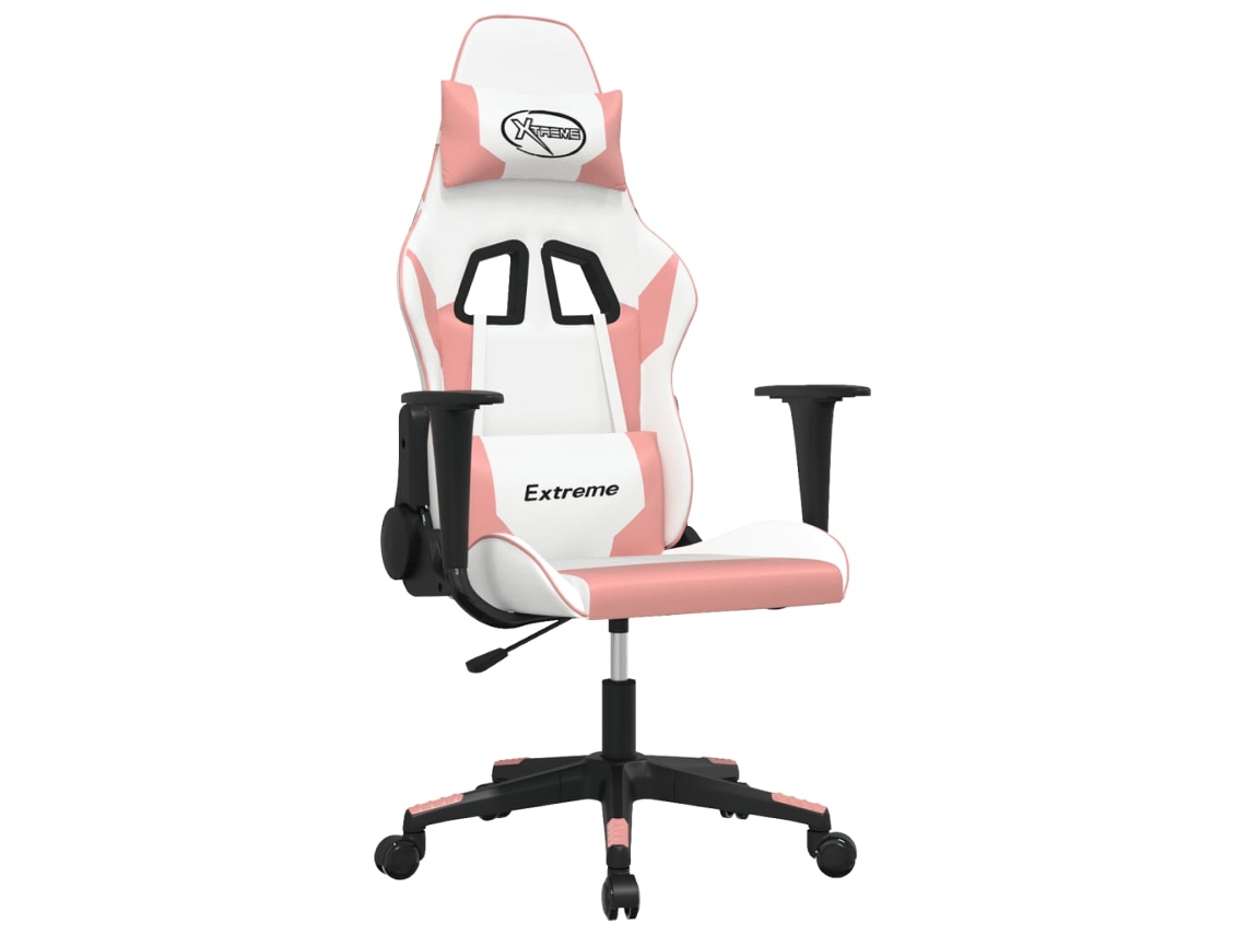 Silla gaming de masaje cuero sintético VIDAXL blanco y rosa