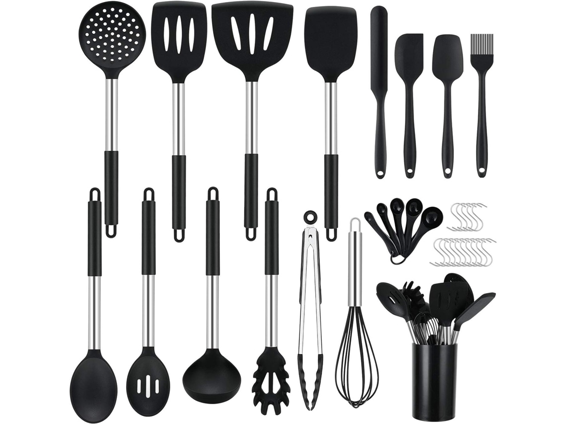 Juego de cucharas y espátulas JEIIBRZUI con mango negro de 38 piezas Modelo B