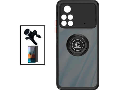 Kit Carcasa Anti Choque Camera Protection + Protector de Pantalla 5D Anti-Spy + Soporte Magnético Reforzado de Coche para Xiaomi Poco X4 Pro 5G PHO...