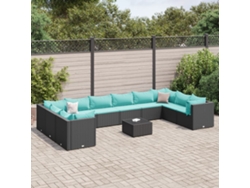 Conjunto de jardín de 11 piezas con cojines en mimbre sintético negro de DKD Home Decor