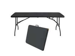 Mesa Plegable De 180 Cm Para Camping Y Picnic, 135 Kg, Color Negro.