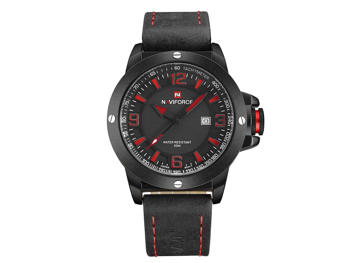 Reloj De Pulsera De Cuarzo Para Hombre Naviforce, Resistente Al Agua, Con Calendario, Estilo Ejecutivo, De Cuero, Negro Y Rojo.